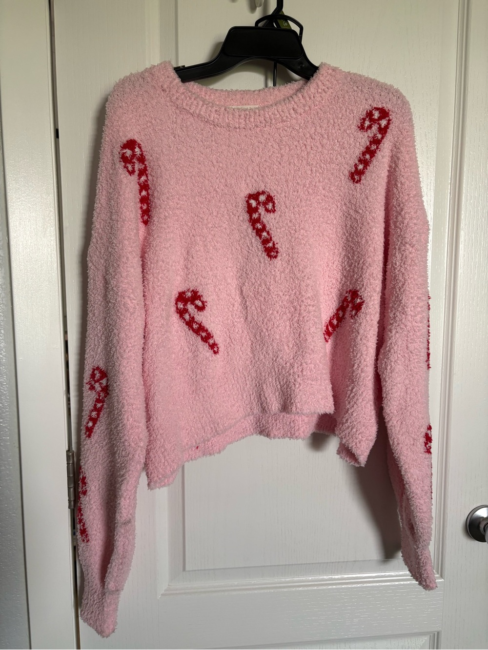 Cozy Pink Candy Cane Sweater and Shorts - Women's Holiday Pajama Set